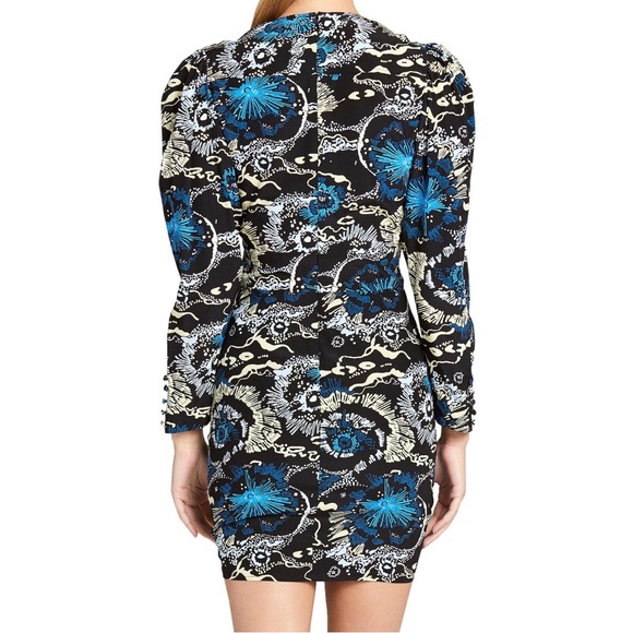 A.L.C. Silk Black and Blue Floral Long Sleeve Dress - Picture 3 of 7